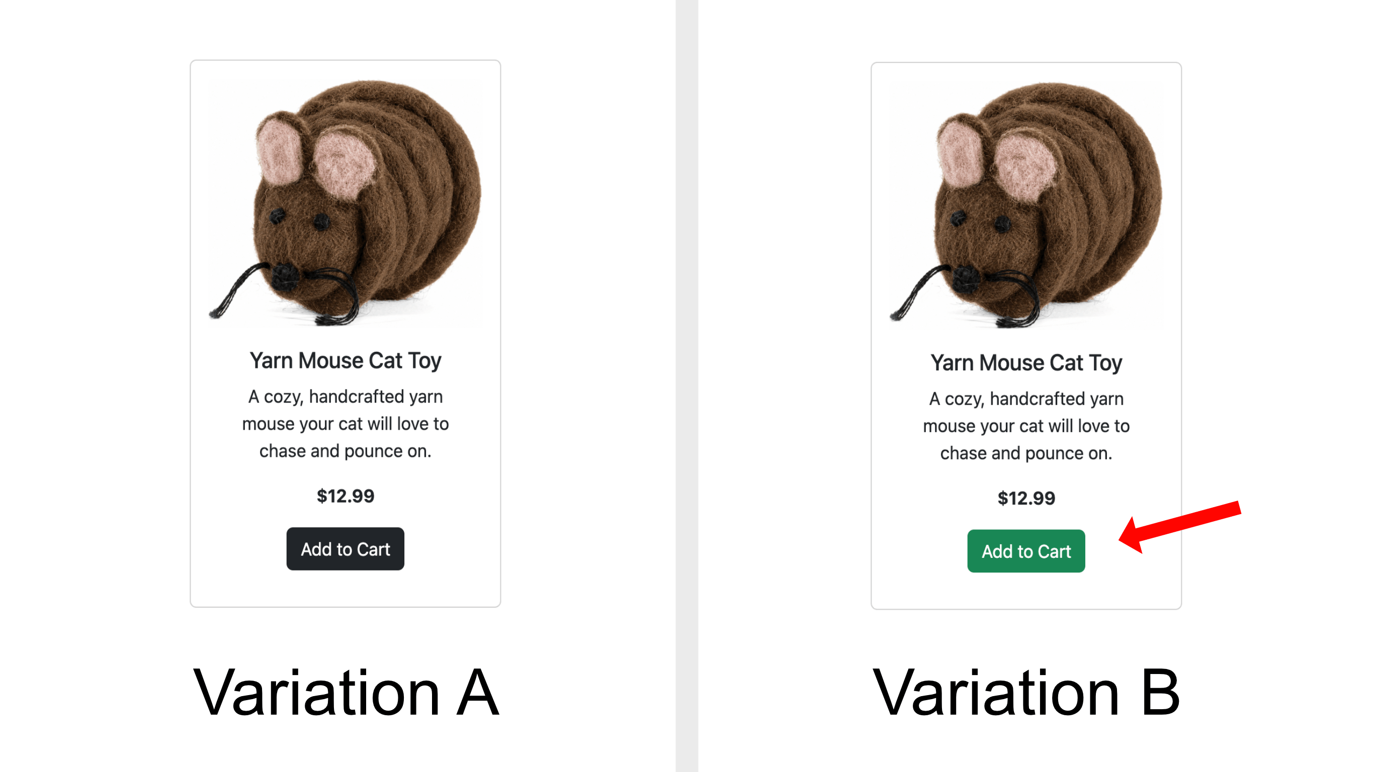 A/B test variations