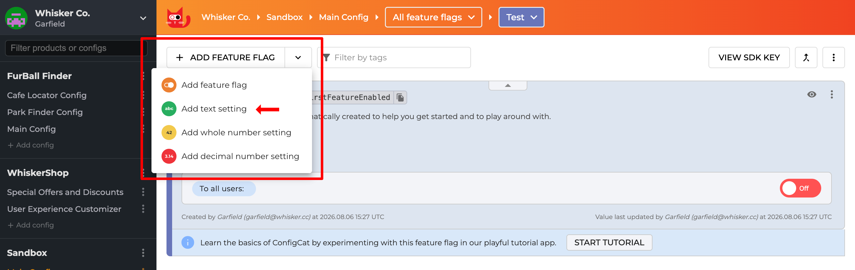Add feature flag button dropdown