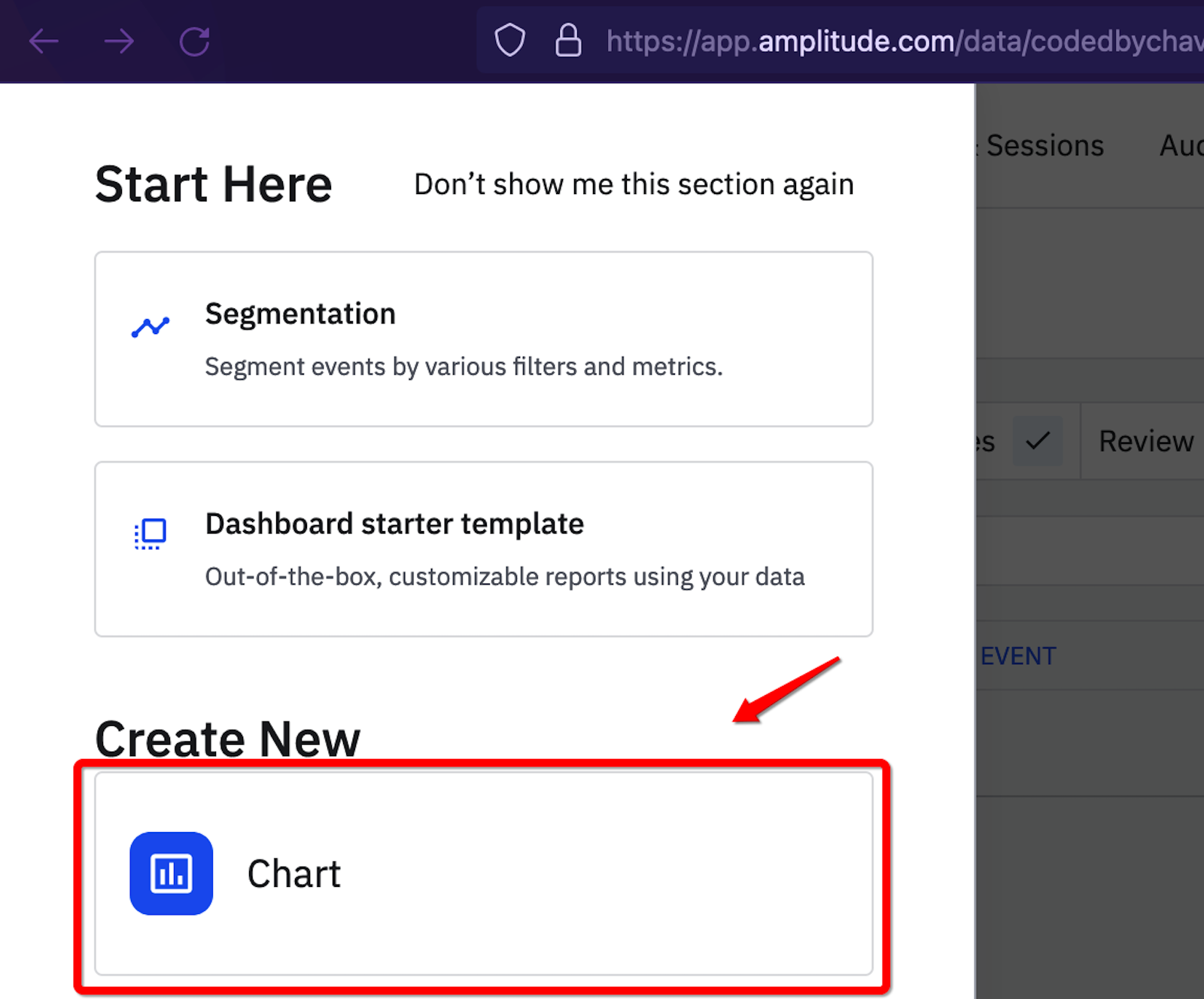 Creating a new chart in Amplitude