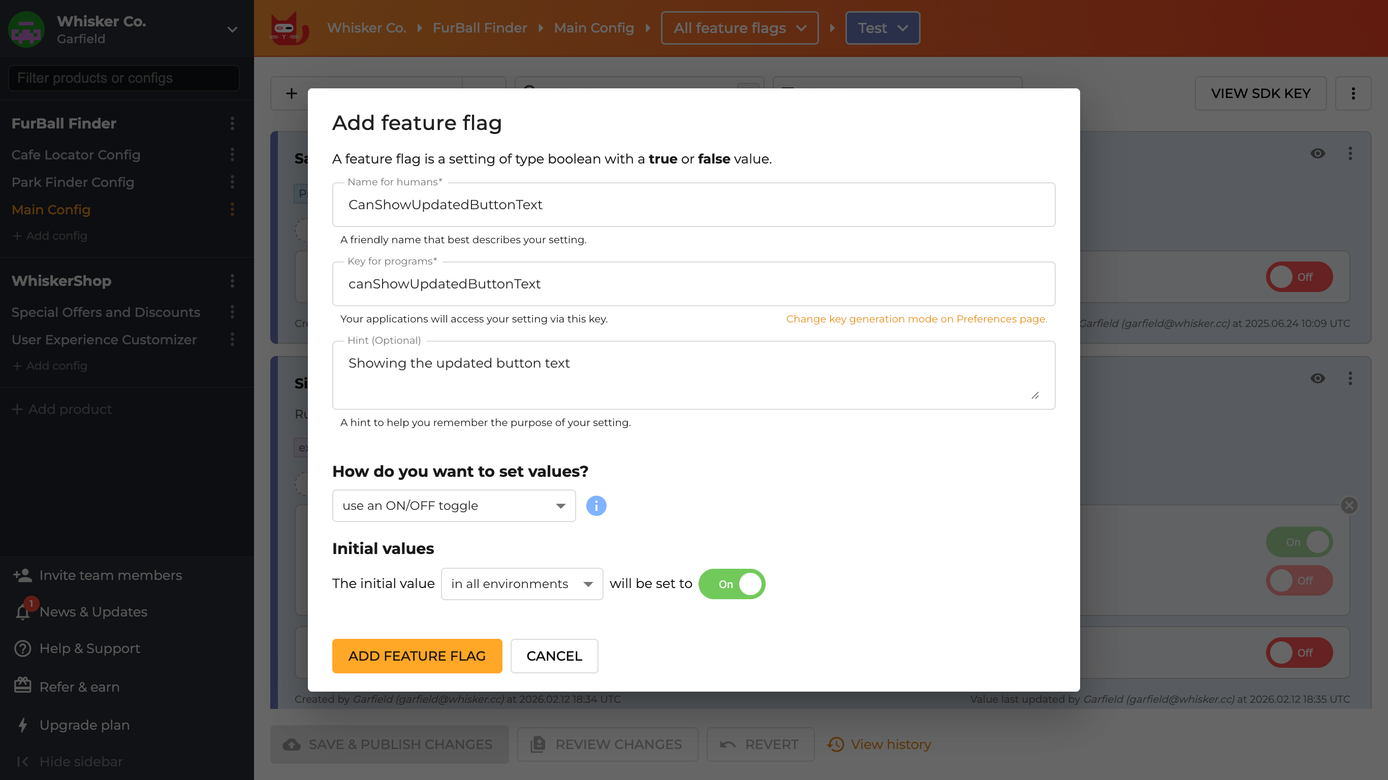 Adding a ConfigCat feature flag