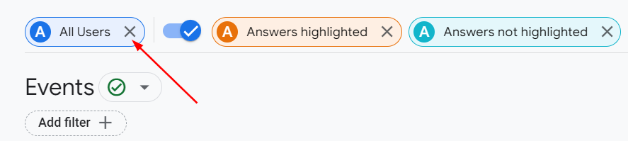 Arrow pointing to cancel icon next to 'All Users' comparison