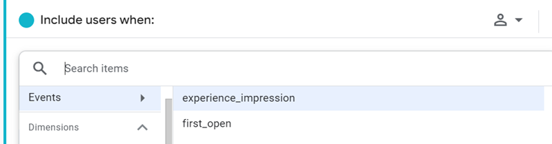 Selecting experience impression from the list of events