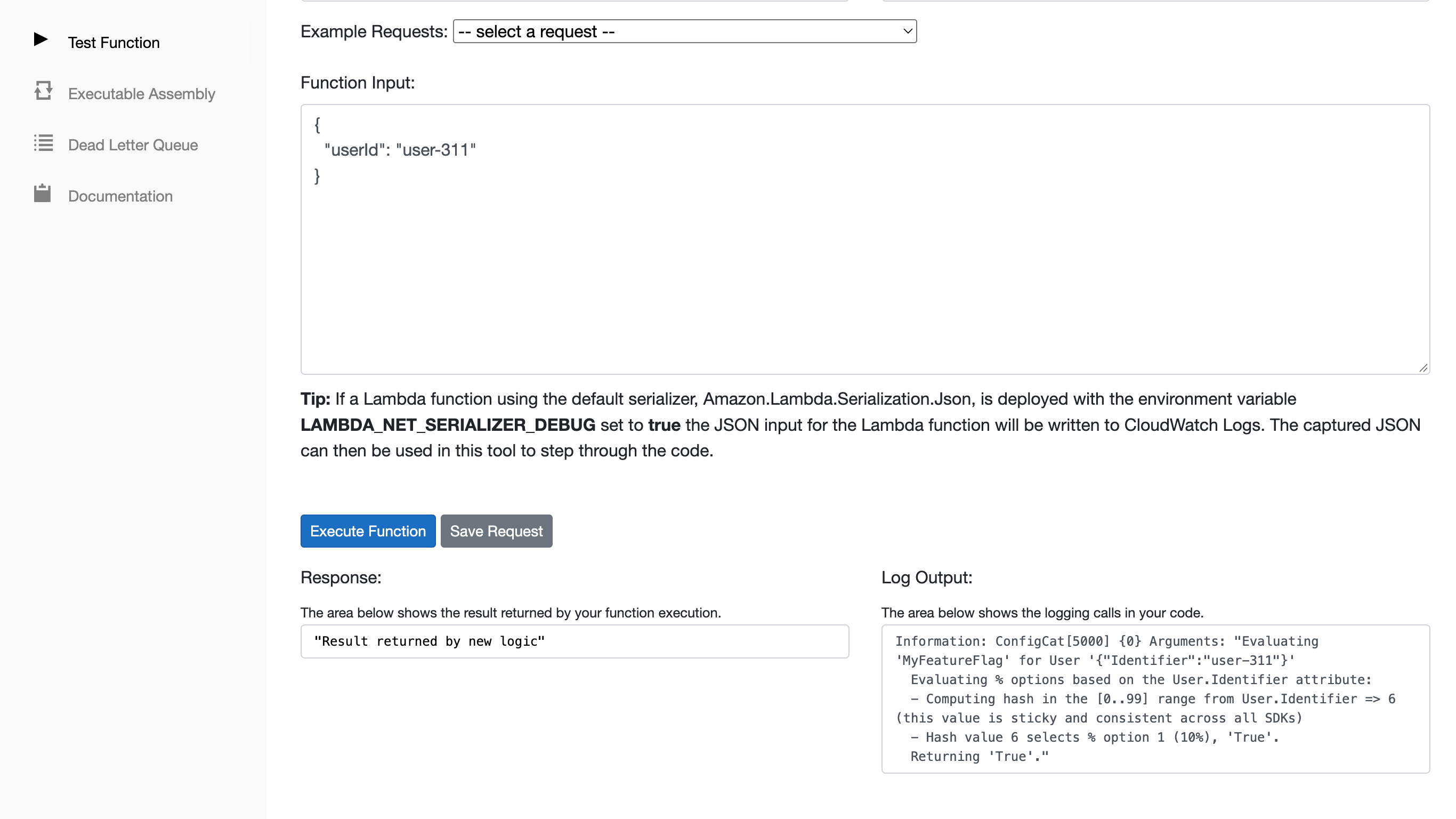 Feature flag disabled in AWS Lambda Test Tool