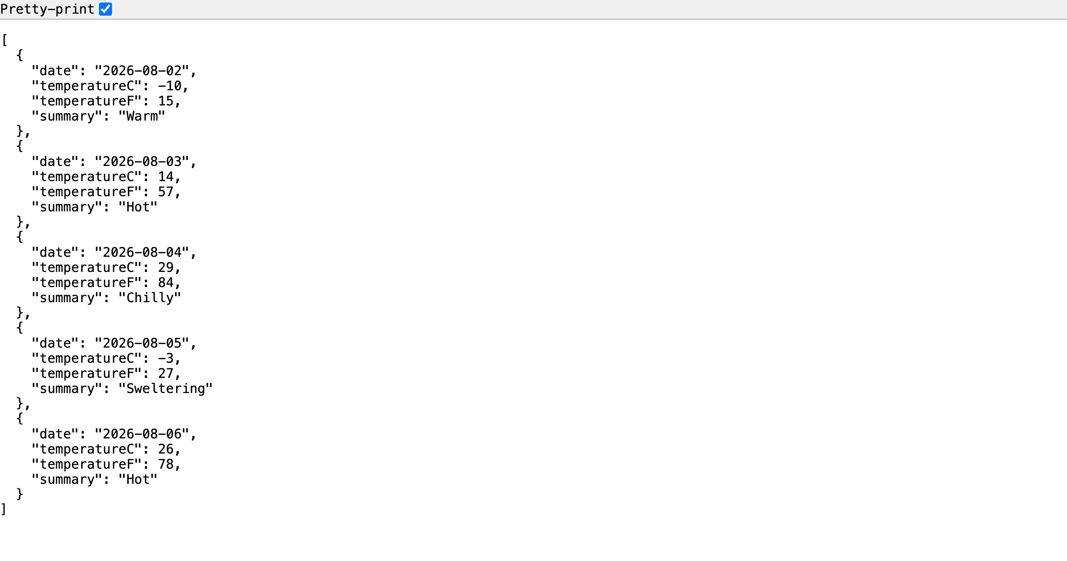 Weather forecast API response