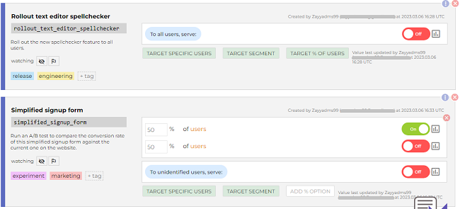 Feature flags with descriptions and tags