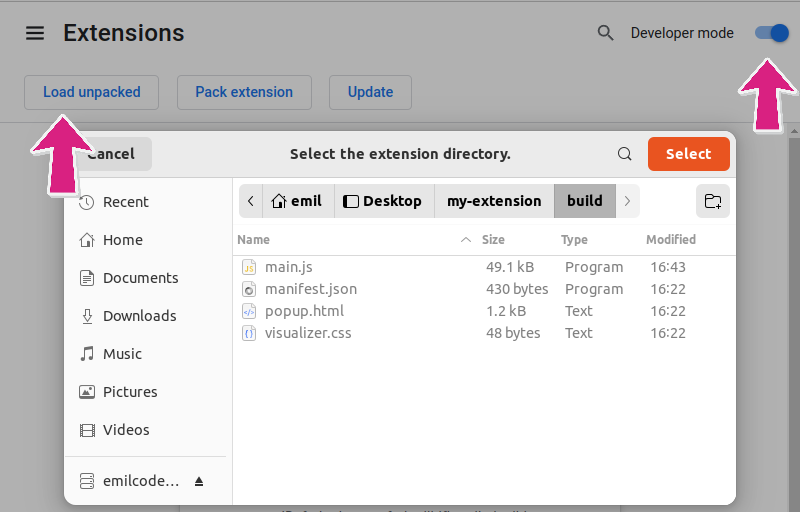 adding the extension to chrome