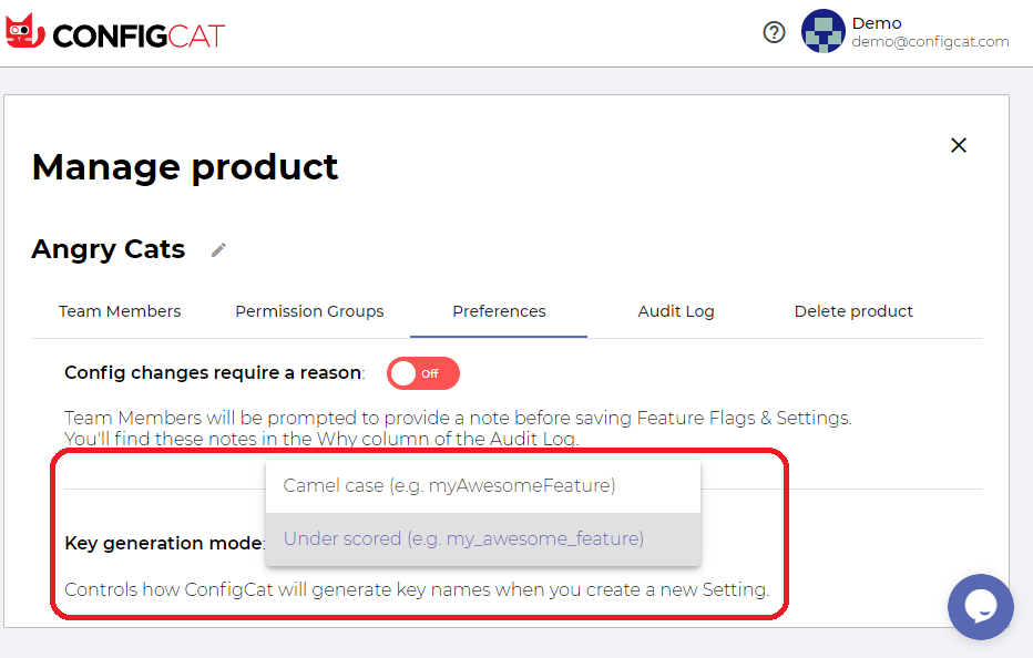 feature flag key generation preference