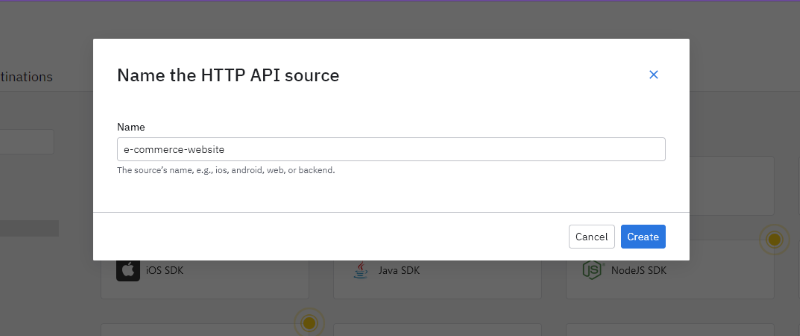 Screenshot of details for creating a new HTTP API source