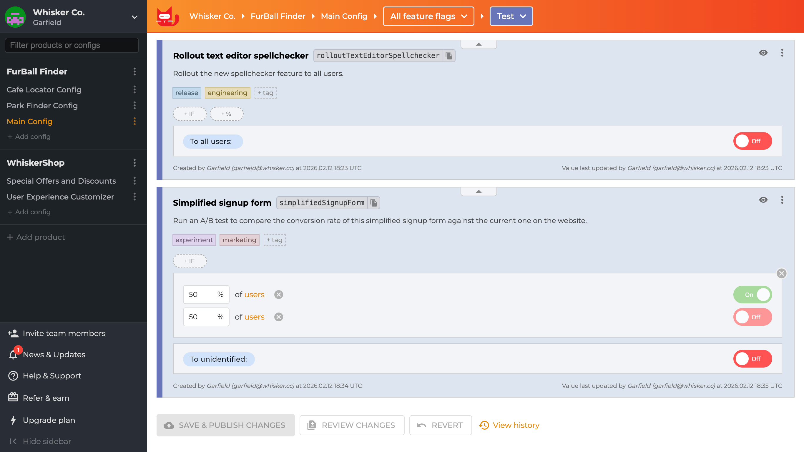 Feature flags with descriptions and tags