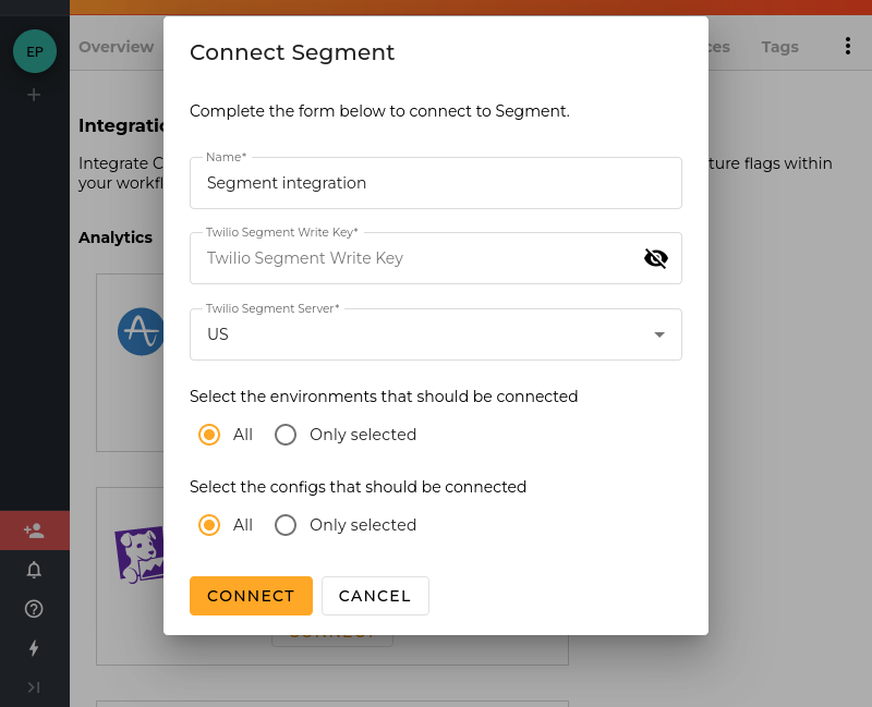 twilio segment integration setup in configcat dashboard