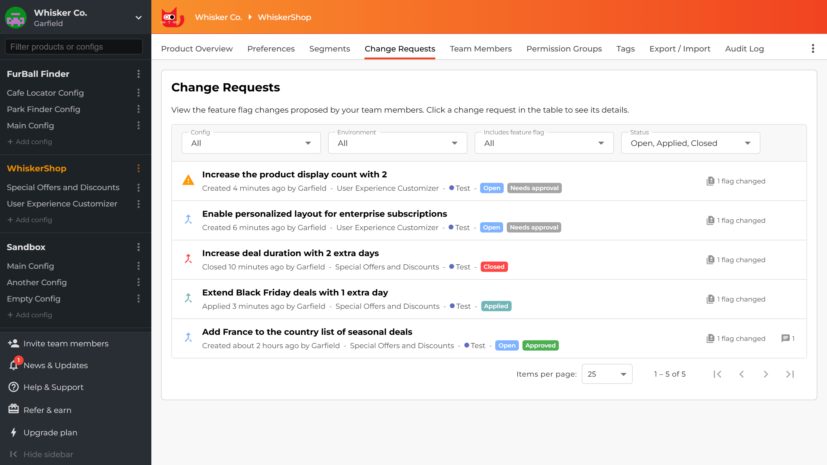 Change request list