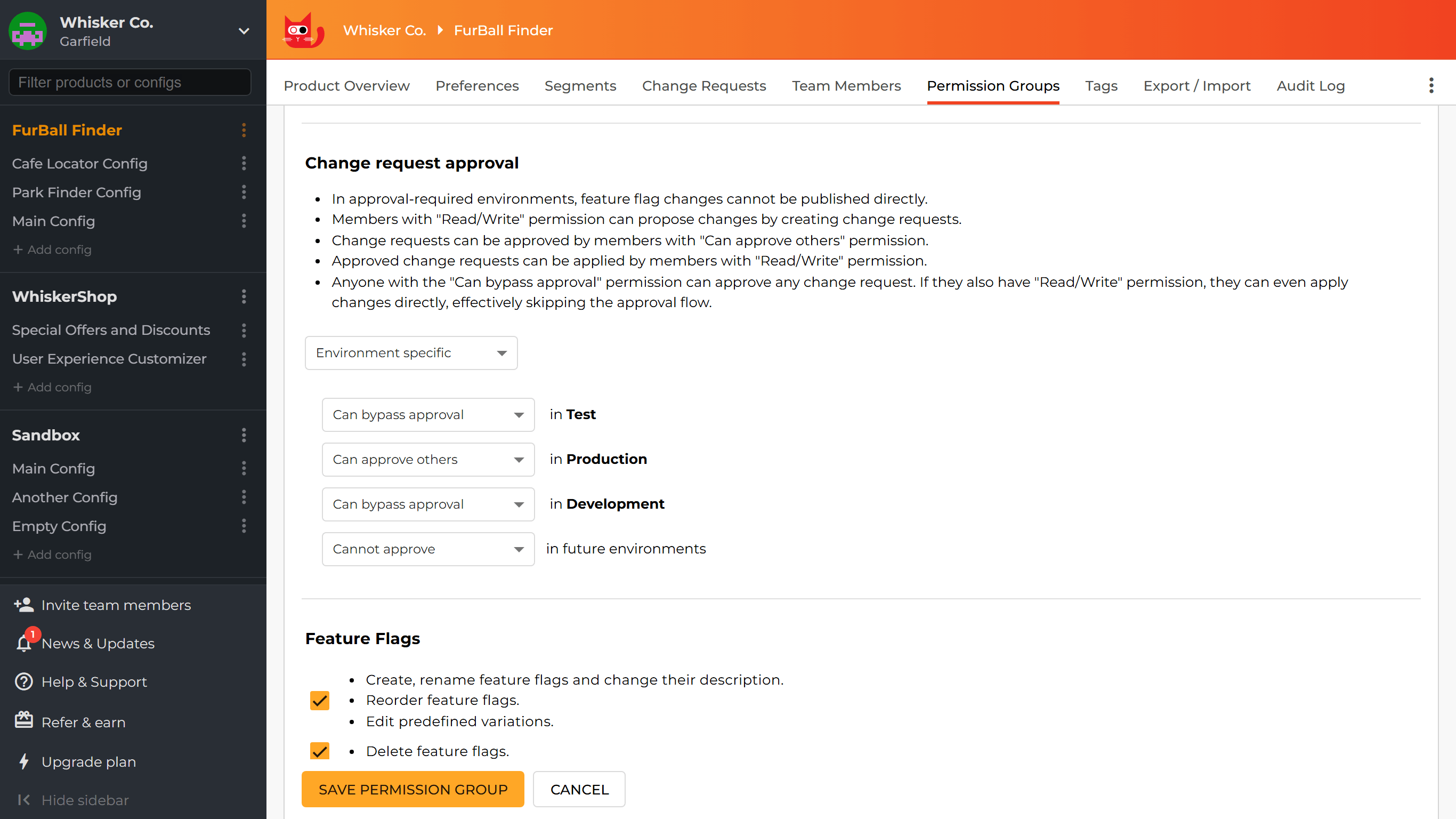 Change request approval environment specific permission