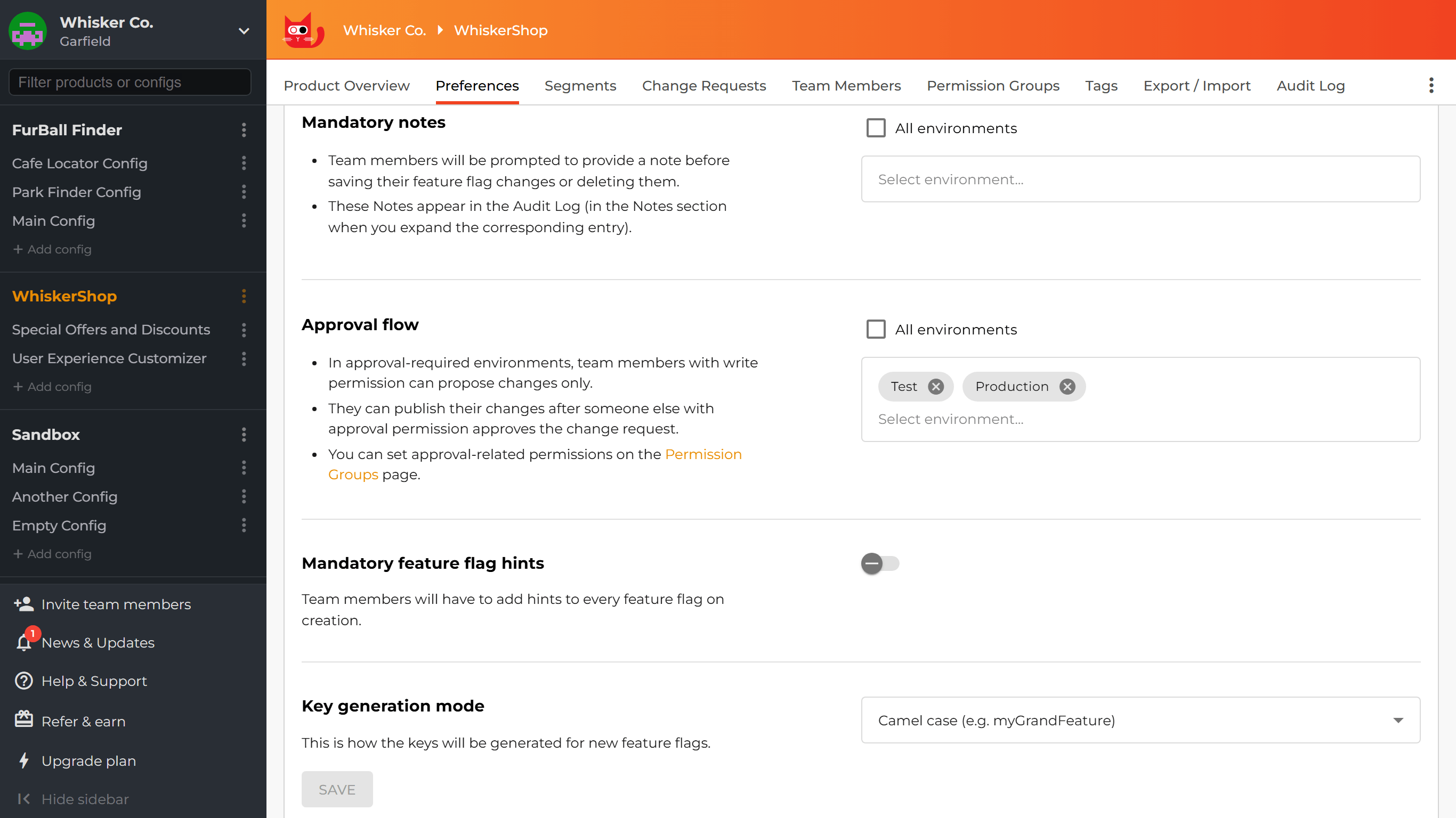 Approval flow product preferences