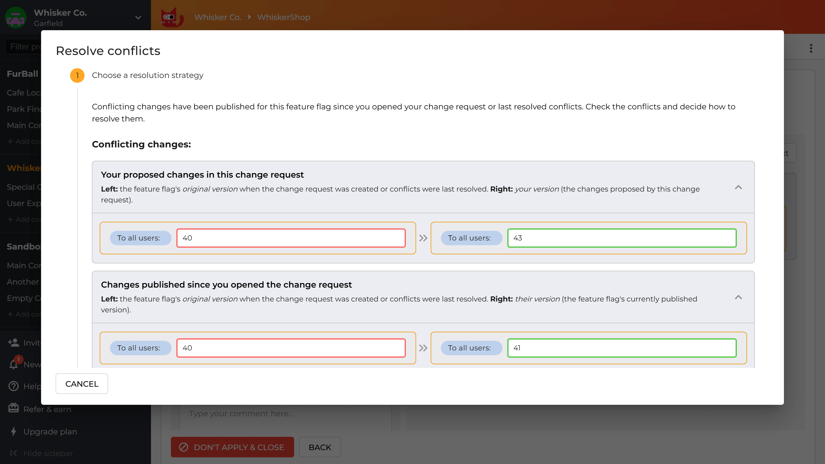 Change request show conflict