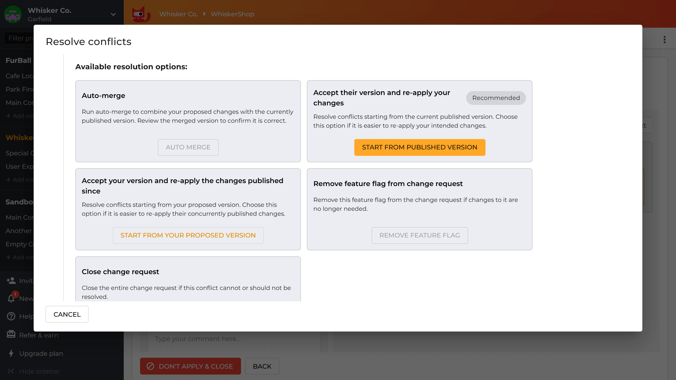 Change request resolve conflict