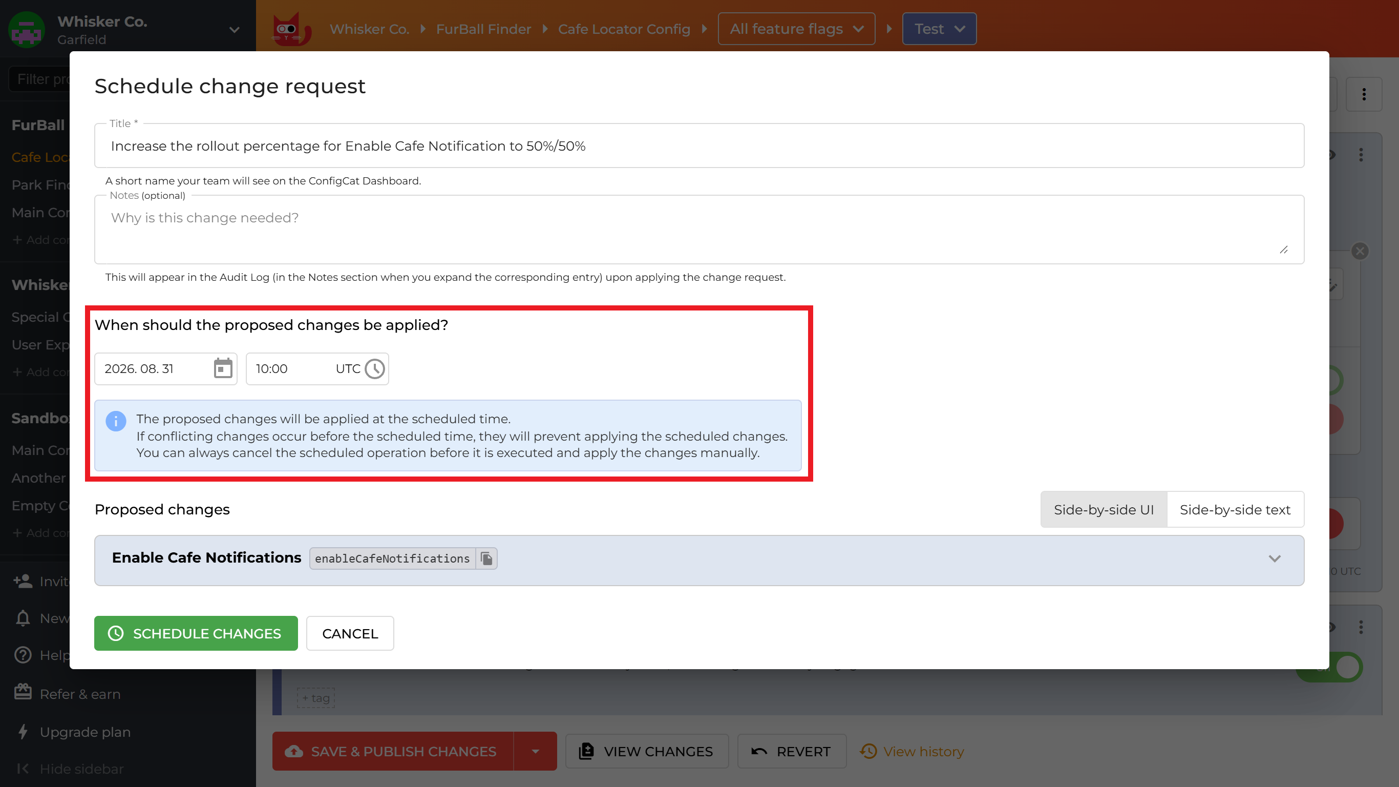 Schedule changes button location
