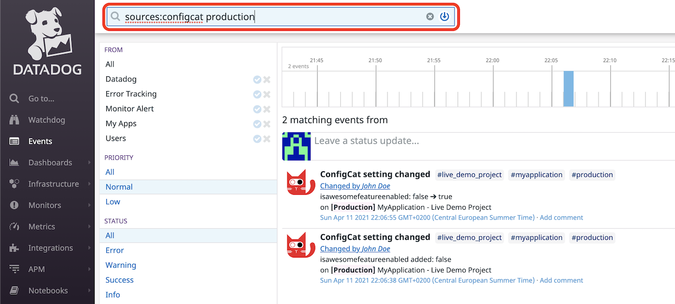 Datadog Monitor your feature flags events ConfigCat Docs