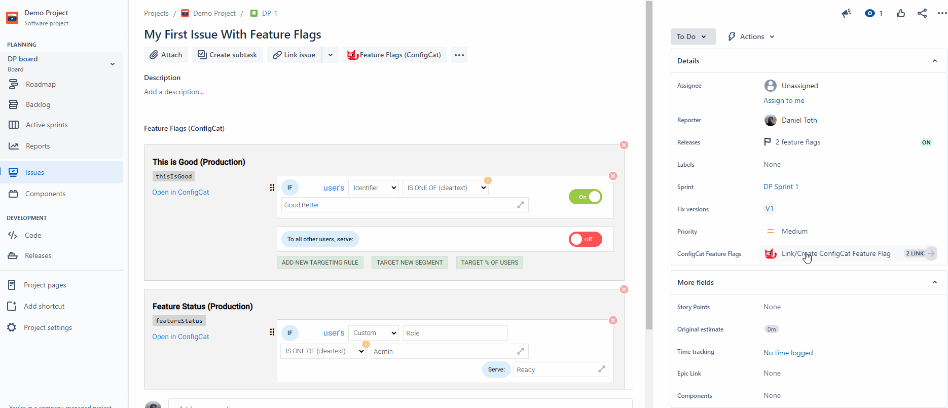 View feature flags in releases field