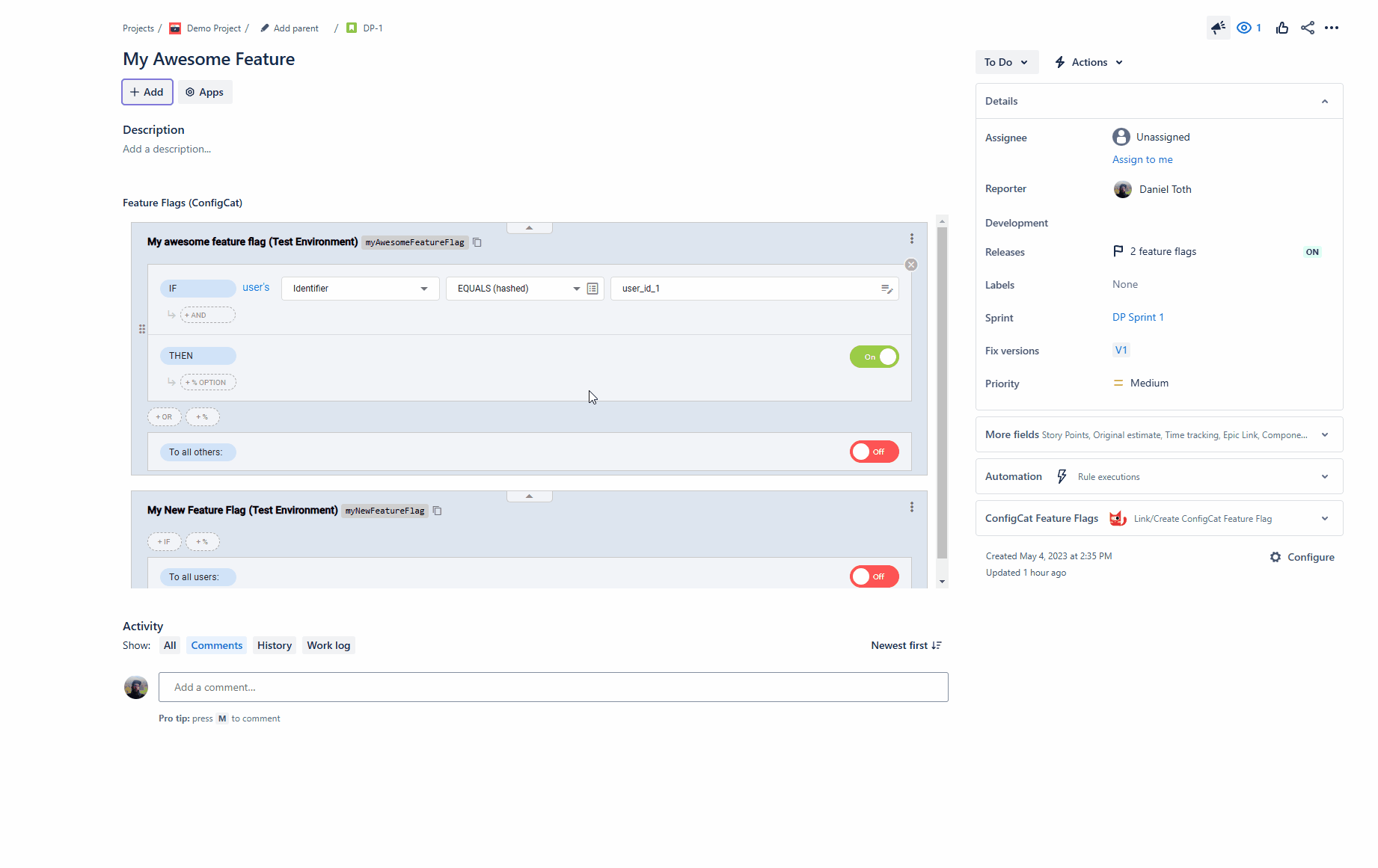 View feature flags in releases field