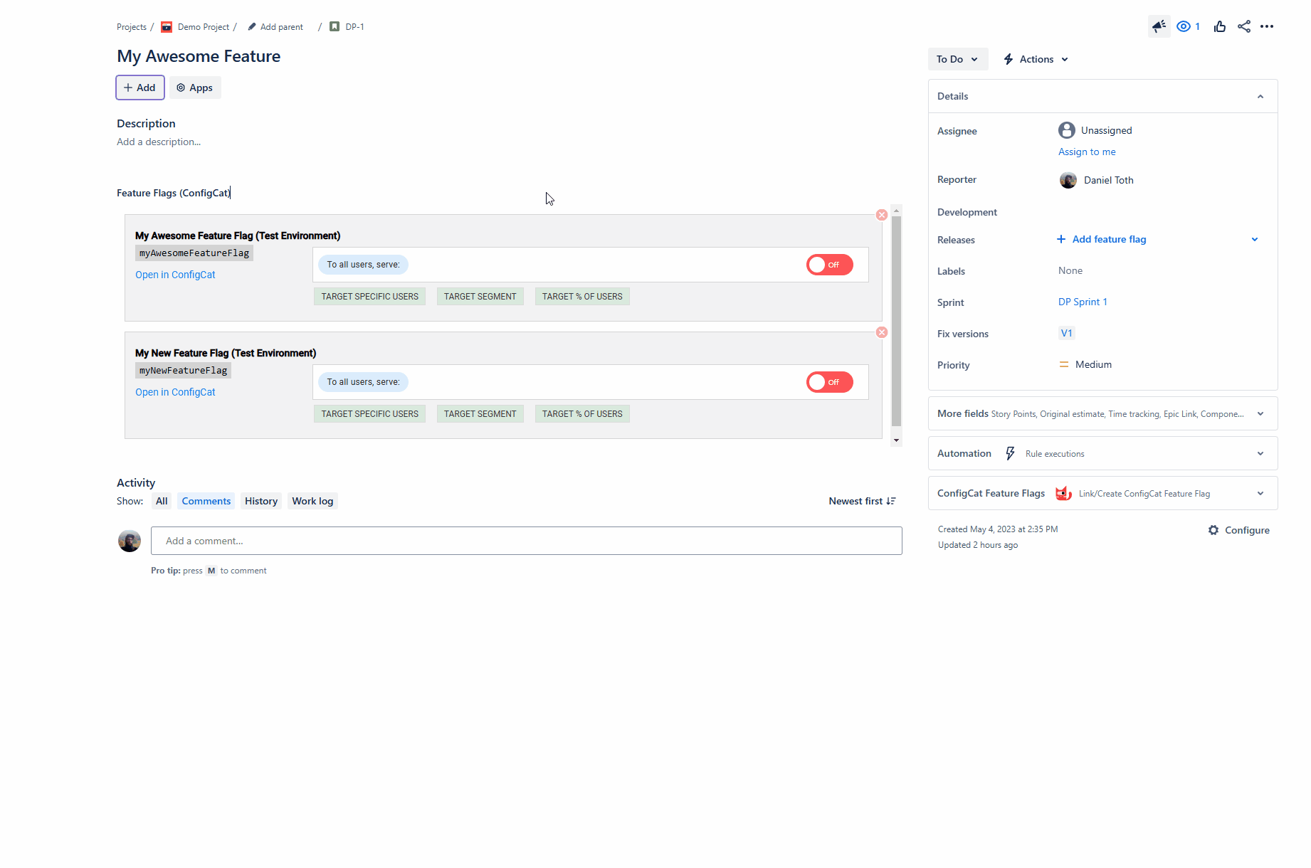 View and Edit linked feature flags in Jira Cloud Plugin