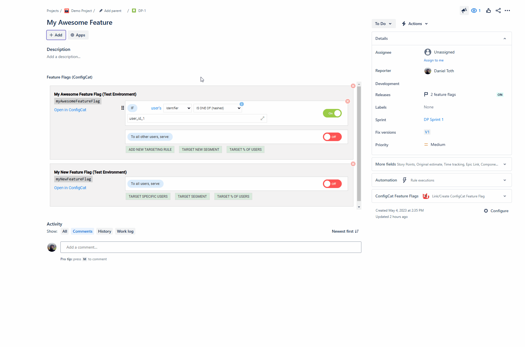 View feature flags in releases field