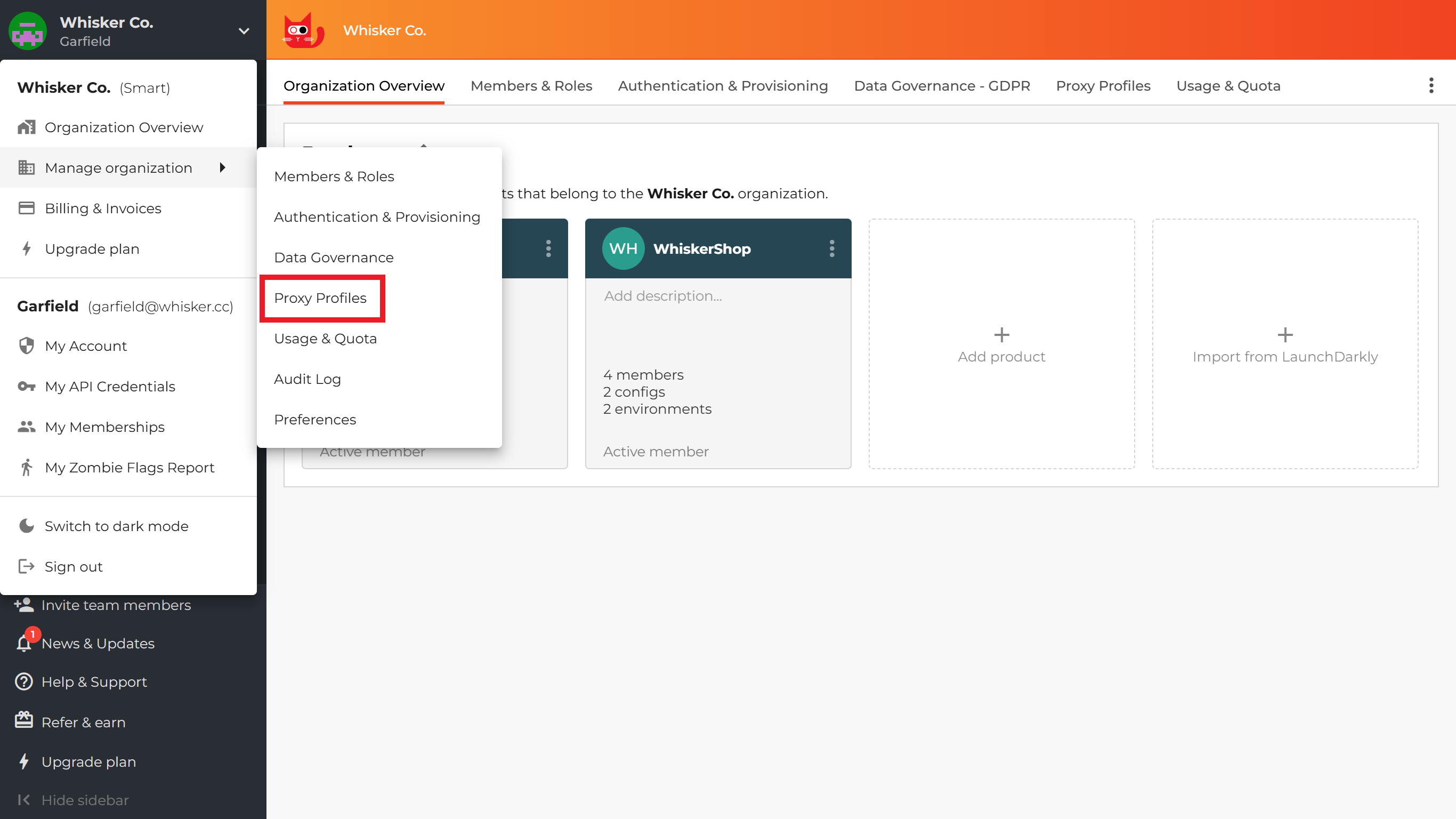 Proxy Profiles menu