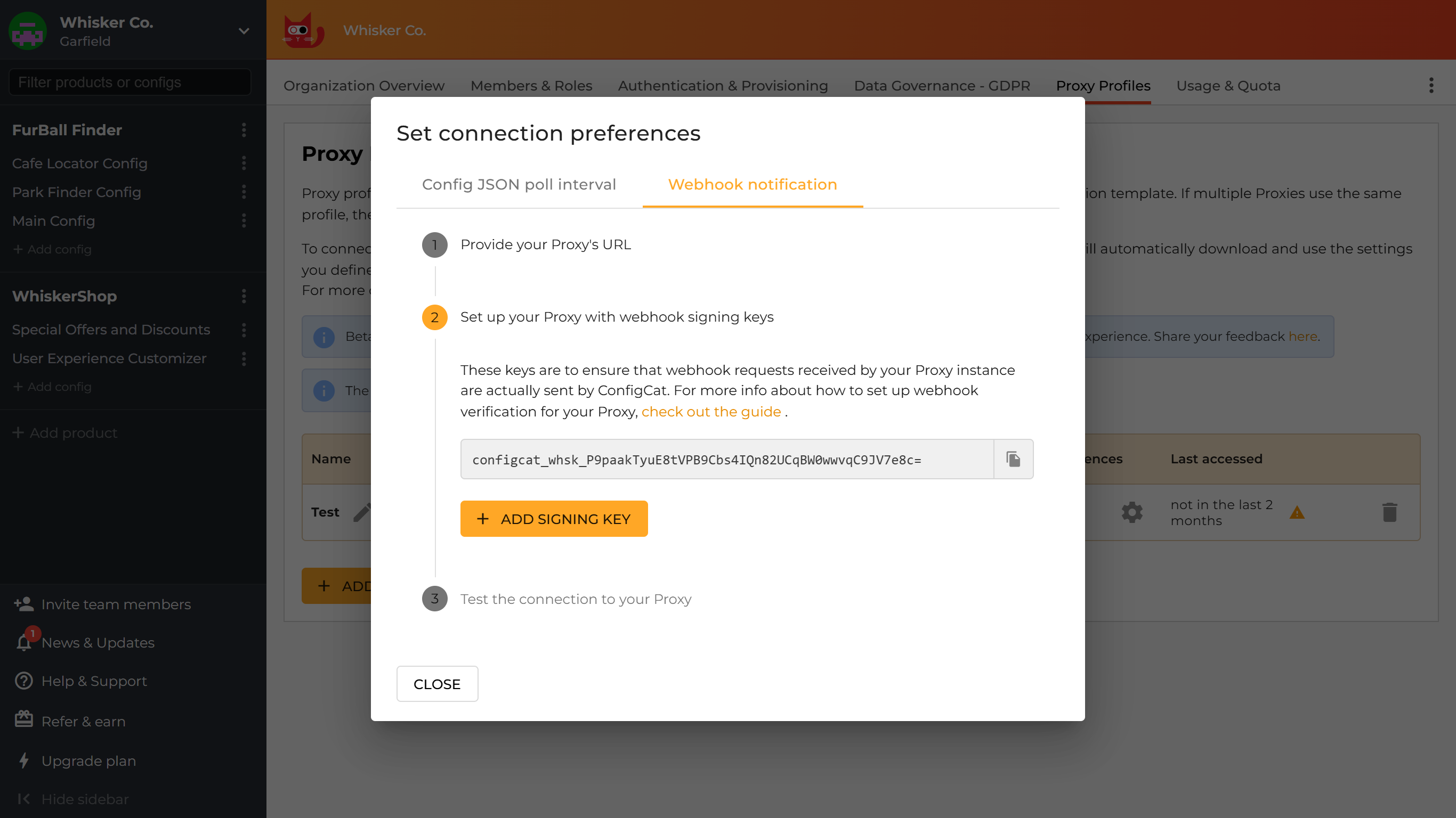 Copy webhook signing key