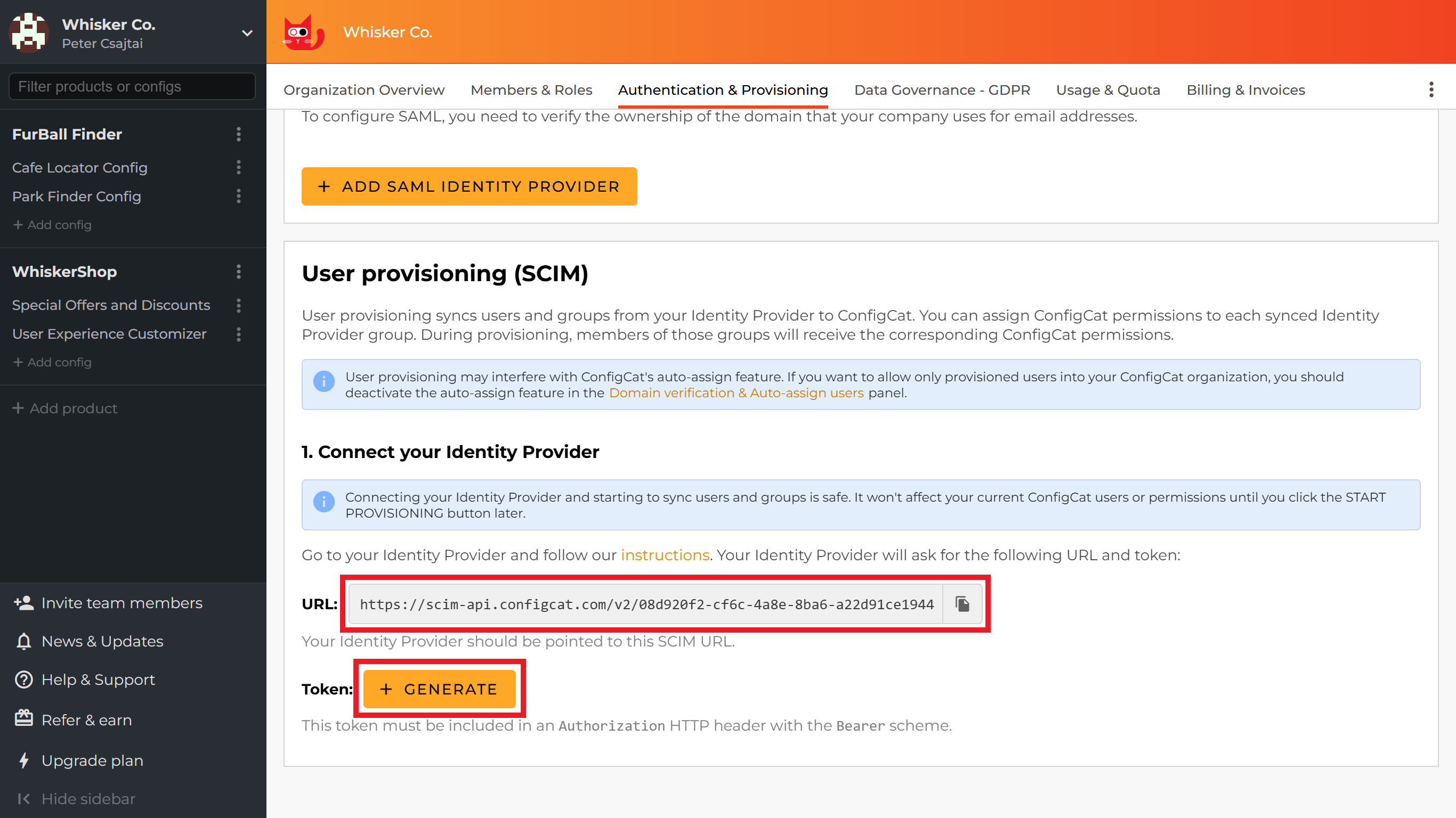 SCIM URL and token