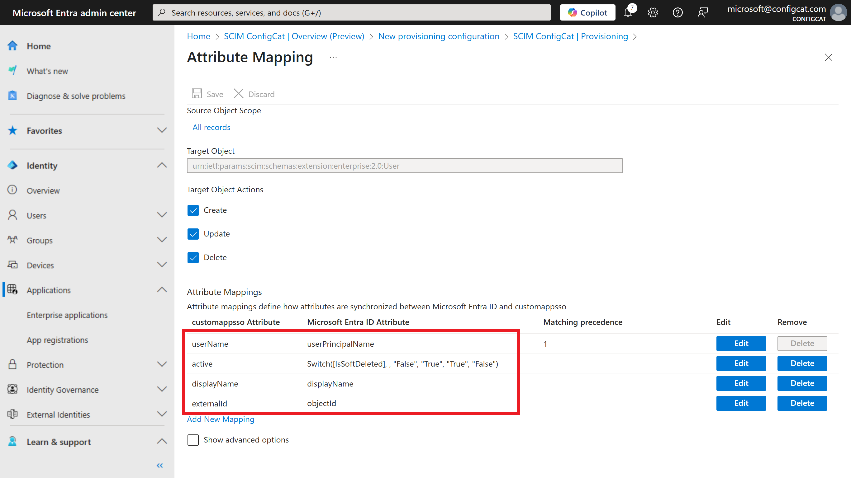 Entra ID SCIM User mappings