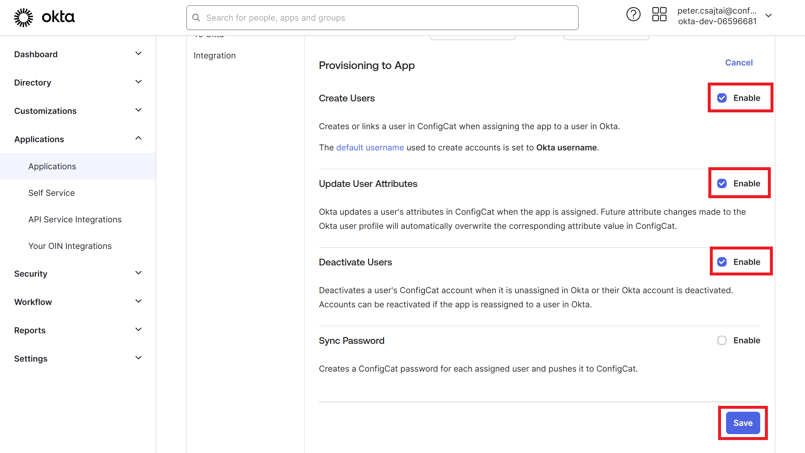 Okta To App save