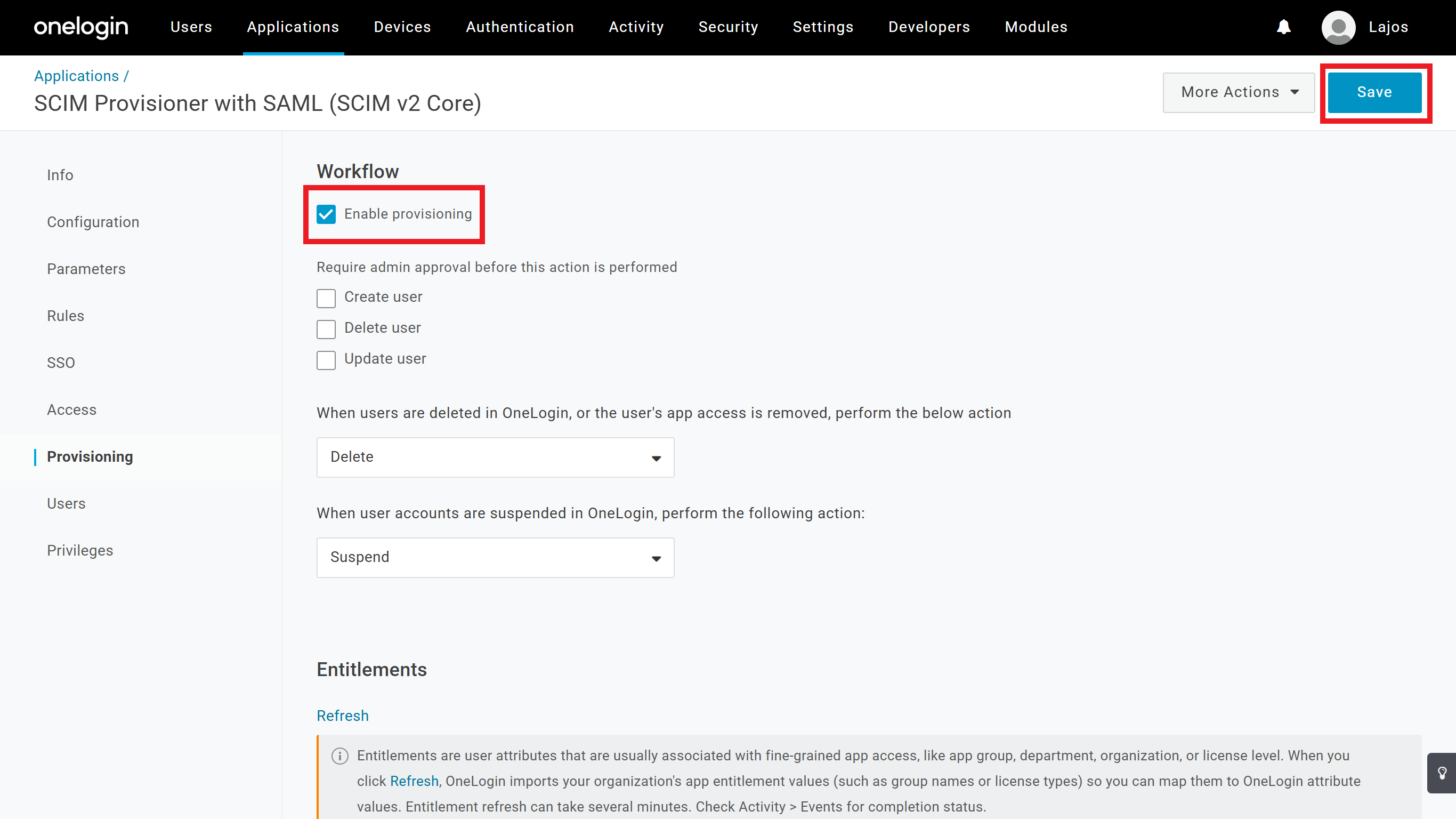 OneLogin enable provisioning