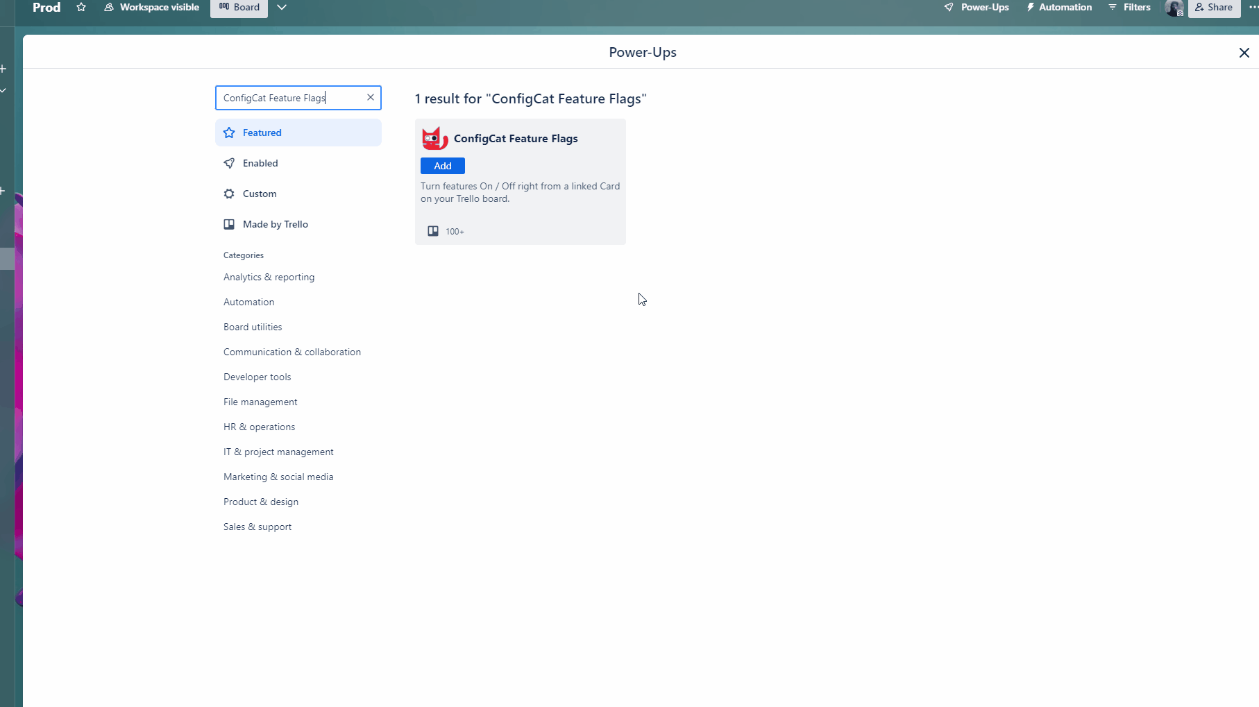 Installation of the ConfigCat Feature Flags Trello Power-Up
