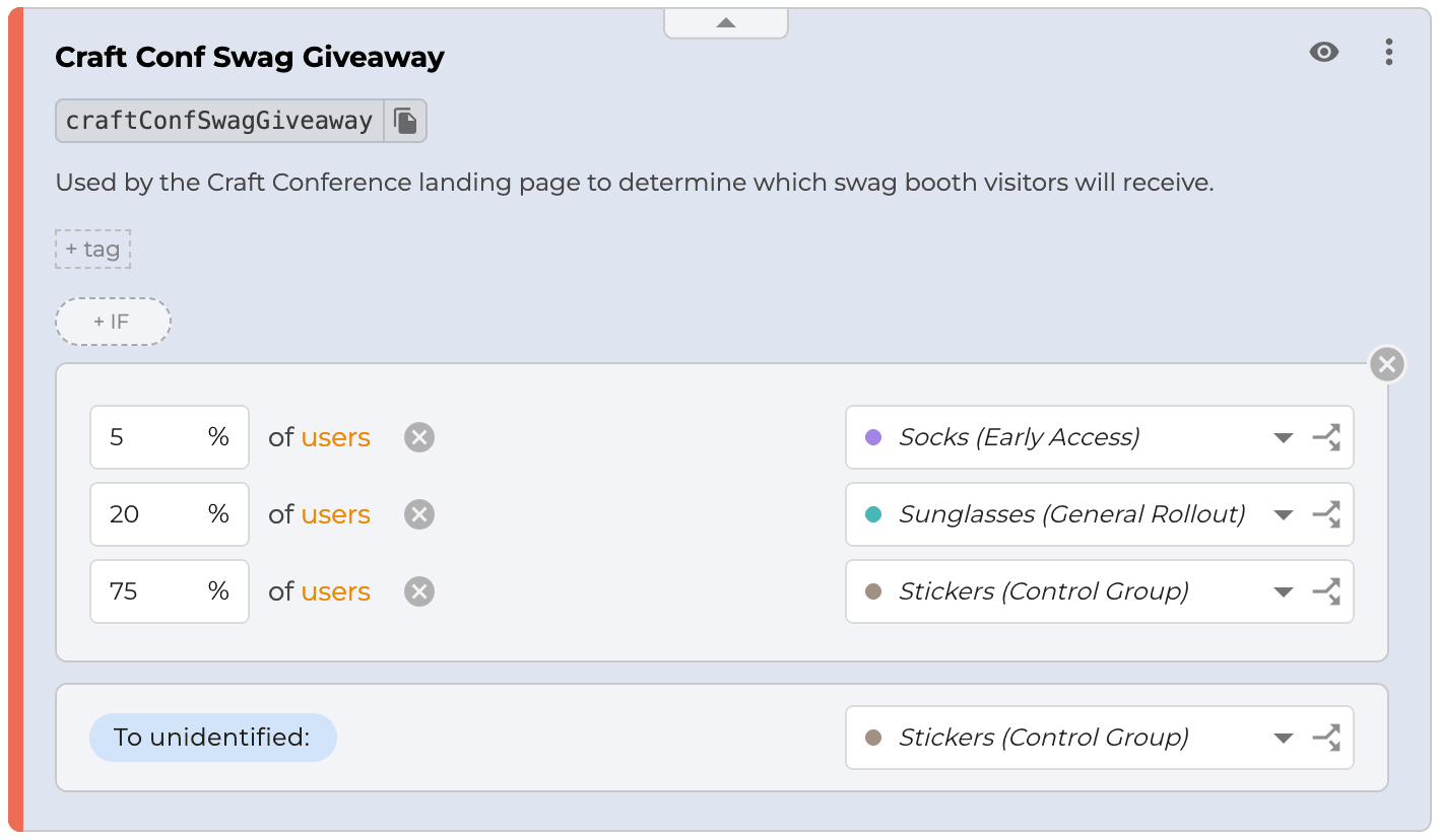 ConfigCat dashboard showing craftConferenceSwagGiveaway feature flag