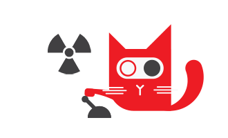 Cat with a switch and a nuclear logo.