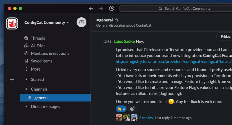 ConfigCat Community Slack screenshot